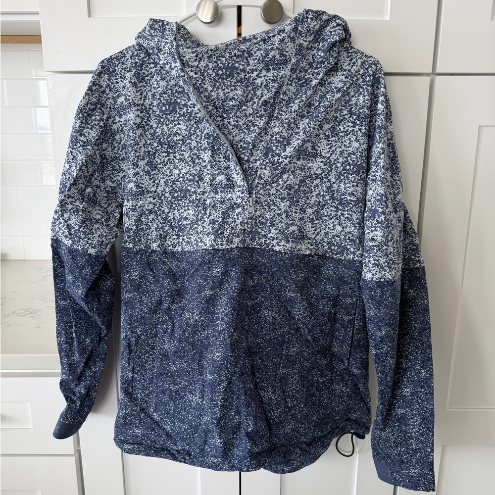 Outdoor Voices Blue Speckled Half-Zip Hooded Jacket